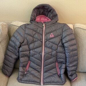 Gerry Weber Girls' Gray Puffer Jacket with Pink Accents and Hood